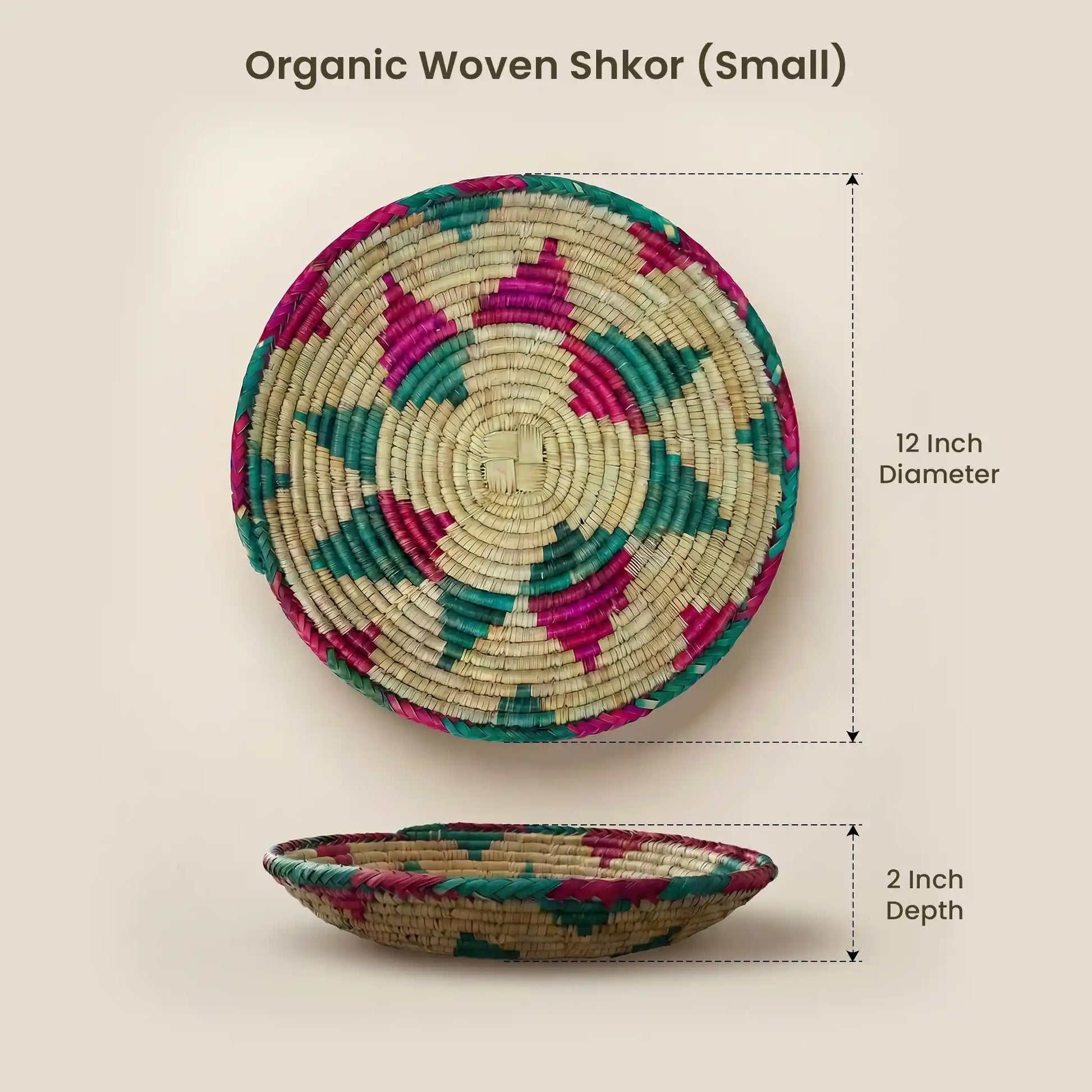 Small Handwoven Organic Bread and Roti Basket (Chhaaba) dimensions: 12" diameter and 2" depth. A chemical-free and synthetic-free traditional server for hot rotis.